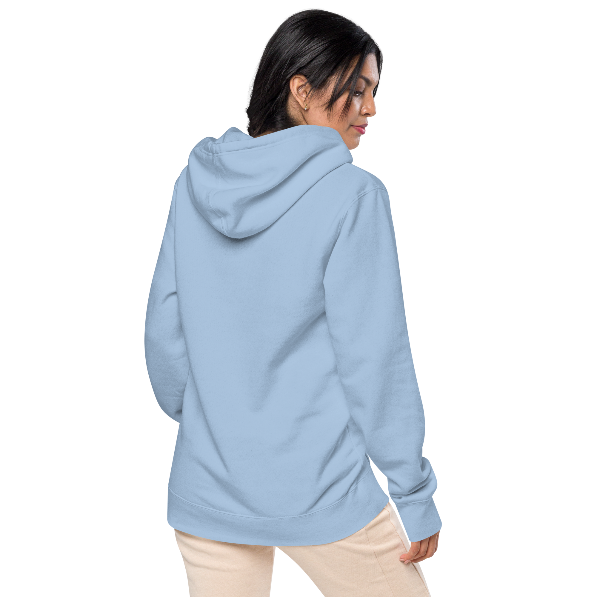 Unisex Pigment-Dyed Embroidery Hoodie - Light Blue