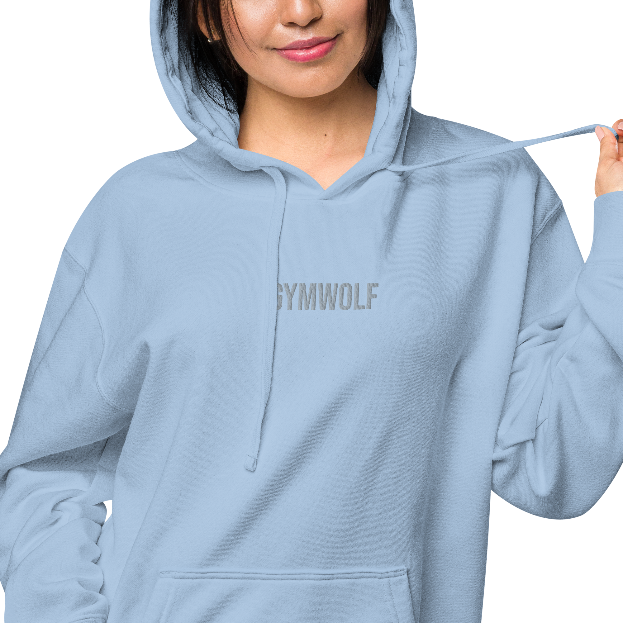 Unisex Pigment-Dyed Embroidery Hoodie - Light Blue