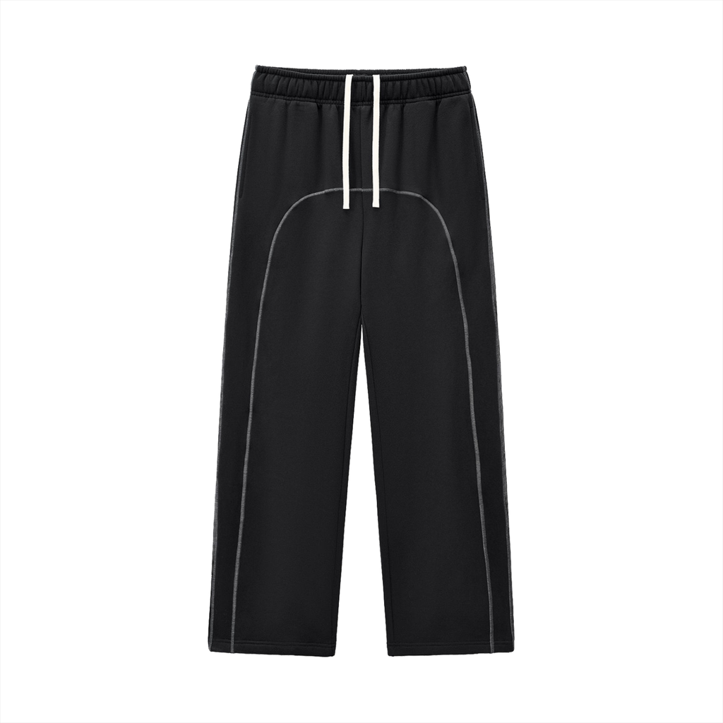 Unisex Contrast-Stitched Fleece Sweatpants - Black