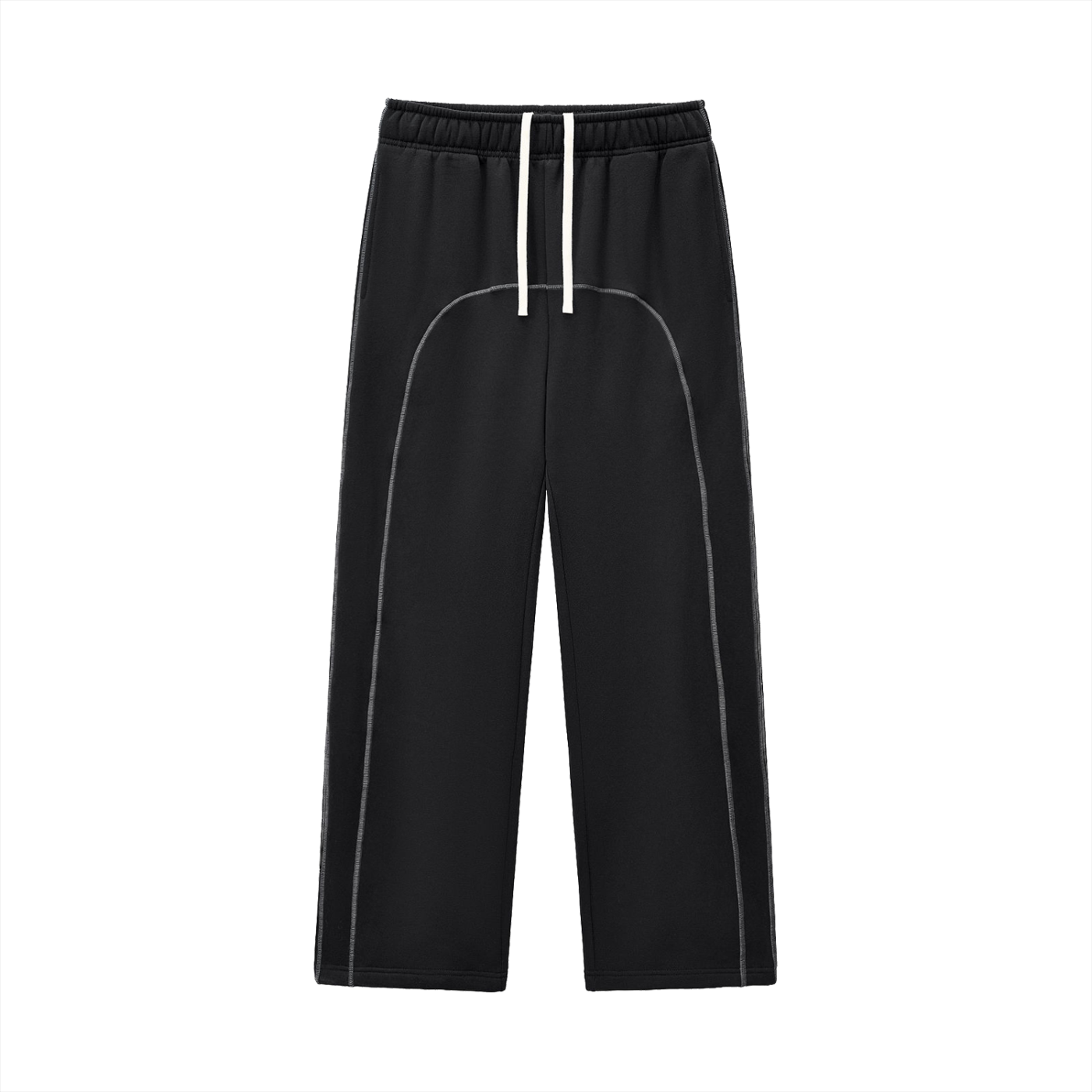 Unisex Contrast-Stitched Fleece Sweatpants - Black