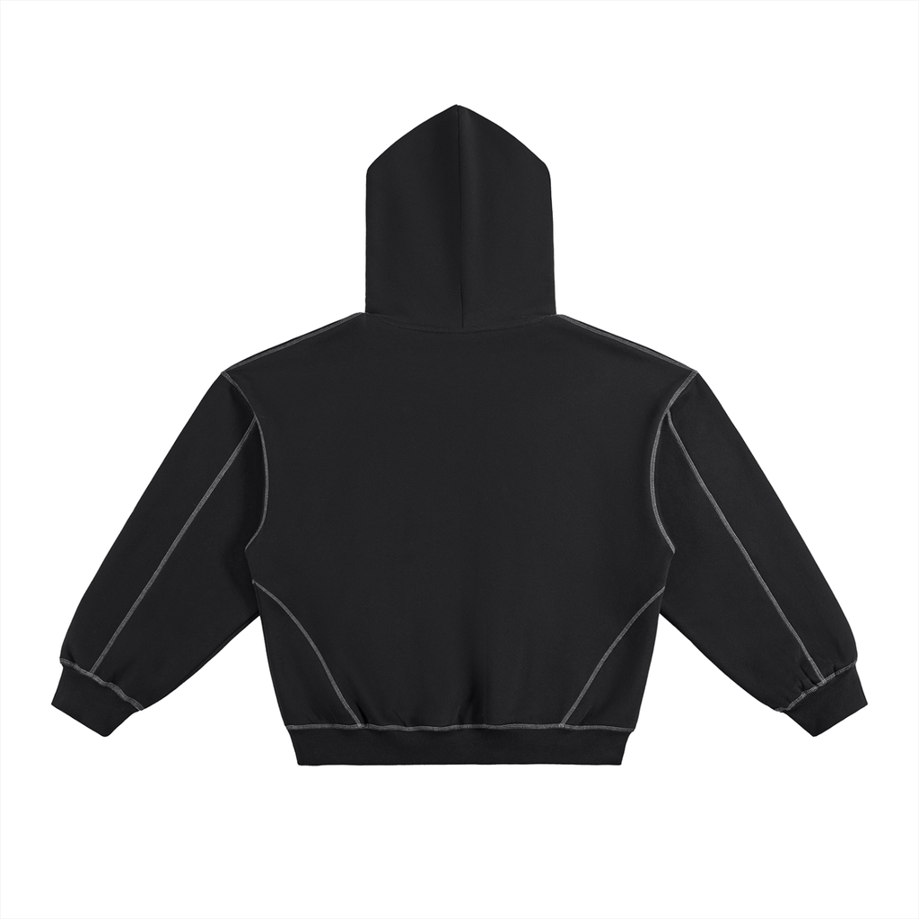 Unisex Contrast-Stitched Boxy Fleece Hoodie - Black