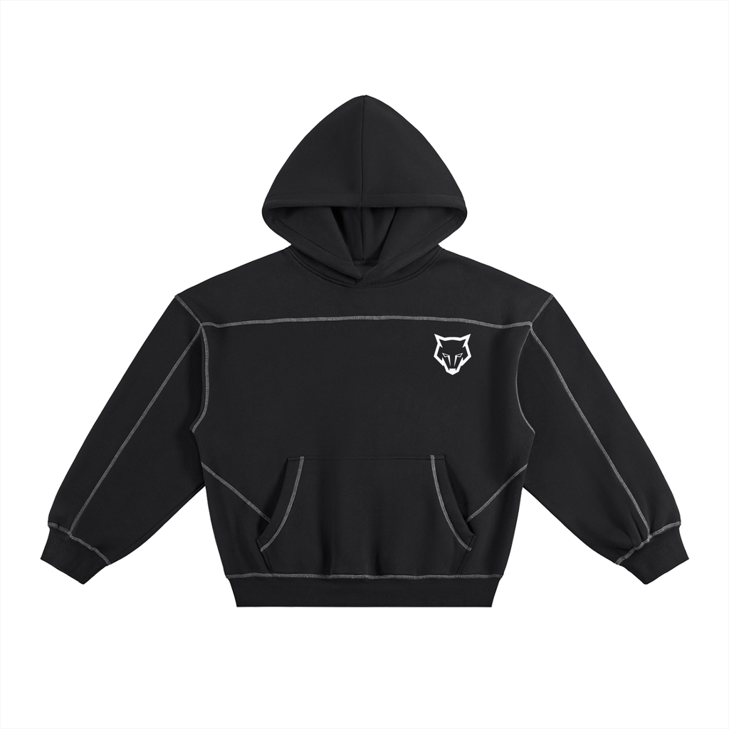 Unisex Contrast-Stitched Boxy Fleece Hoodie - Black