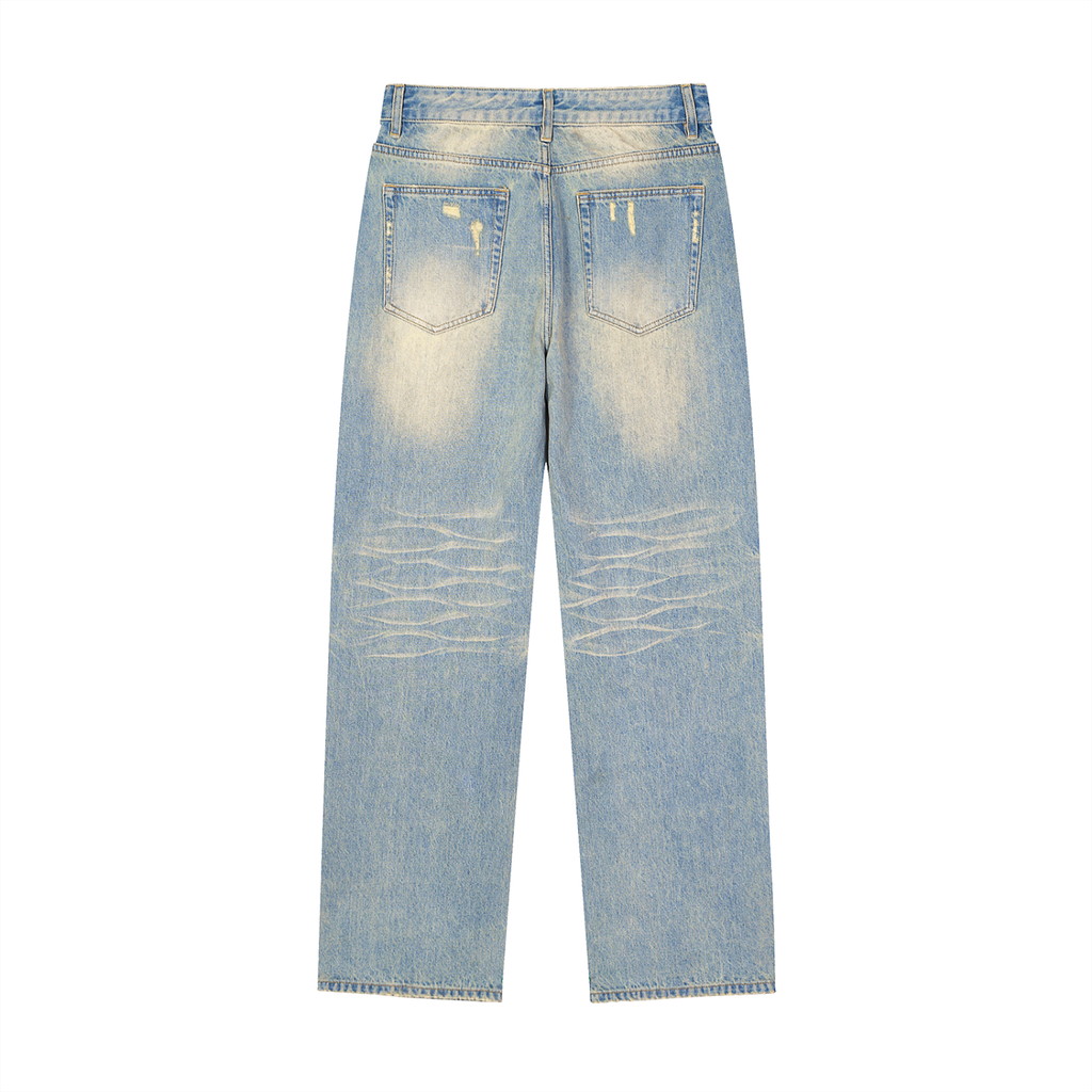 Unisex Sun Fade Raw Hem Denim Jeans