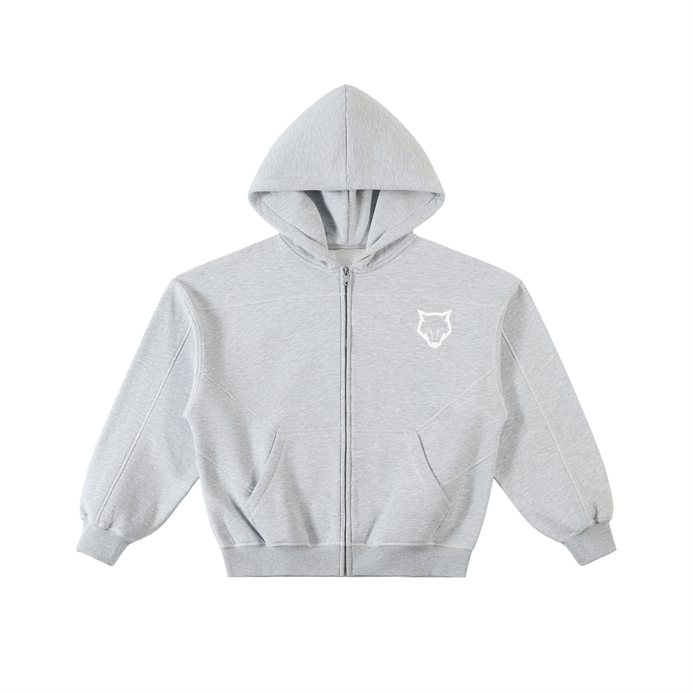 Unisex Contrast-Stitched Boxy Fleece Zip Hoodie - Grey