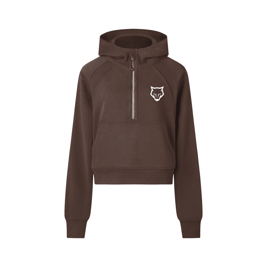 Women's Cropped Half-Zip Hoodie - Coffee