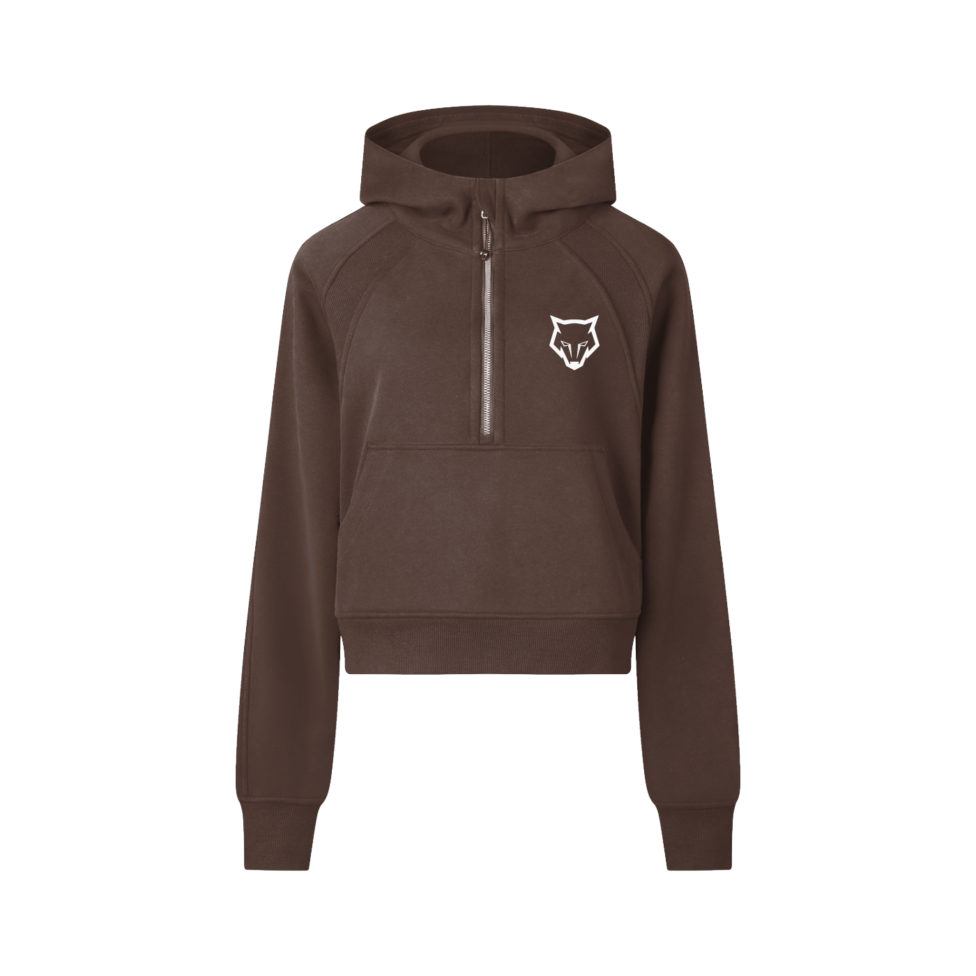 Women's Cropped Half-Zip Hoodie - Coffee