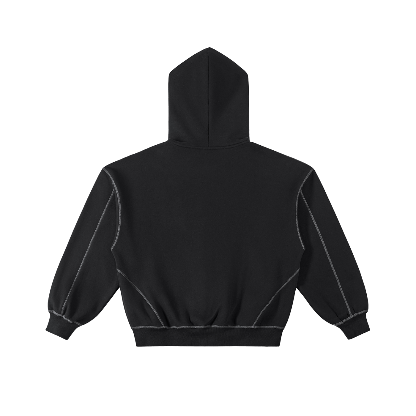 Unisex Contrast-Stitched Boxy Fleece Zip Hoodie - Black
