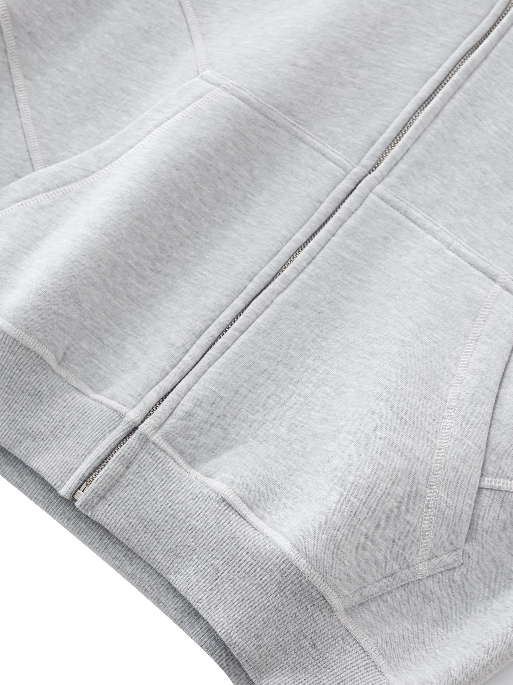 Unisex Contrast-Stitched Boxy Fleece Zip Hoodie - Grey