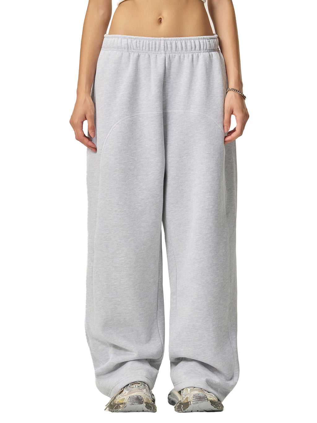 Unisex Contrast-Stitched Fleece Sweatpants - Grey