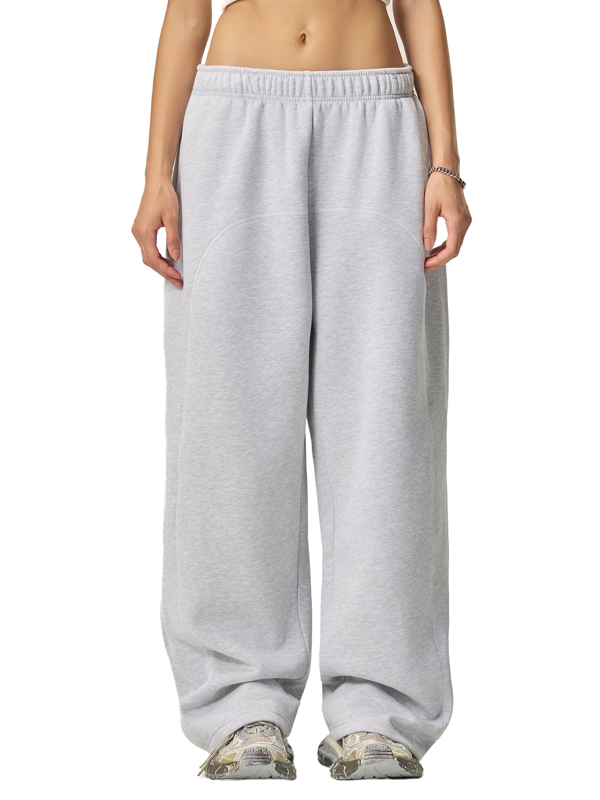 Unisex Contrast-Stitched Fleece Sweatpants - Grey