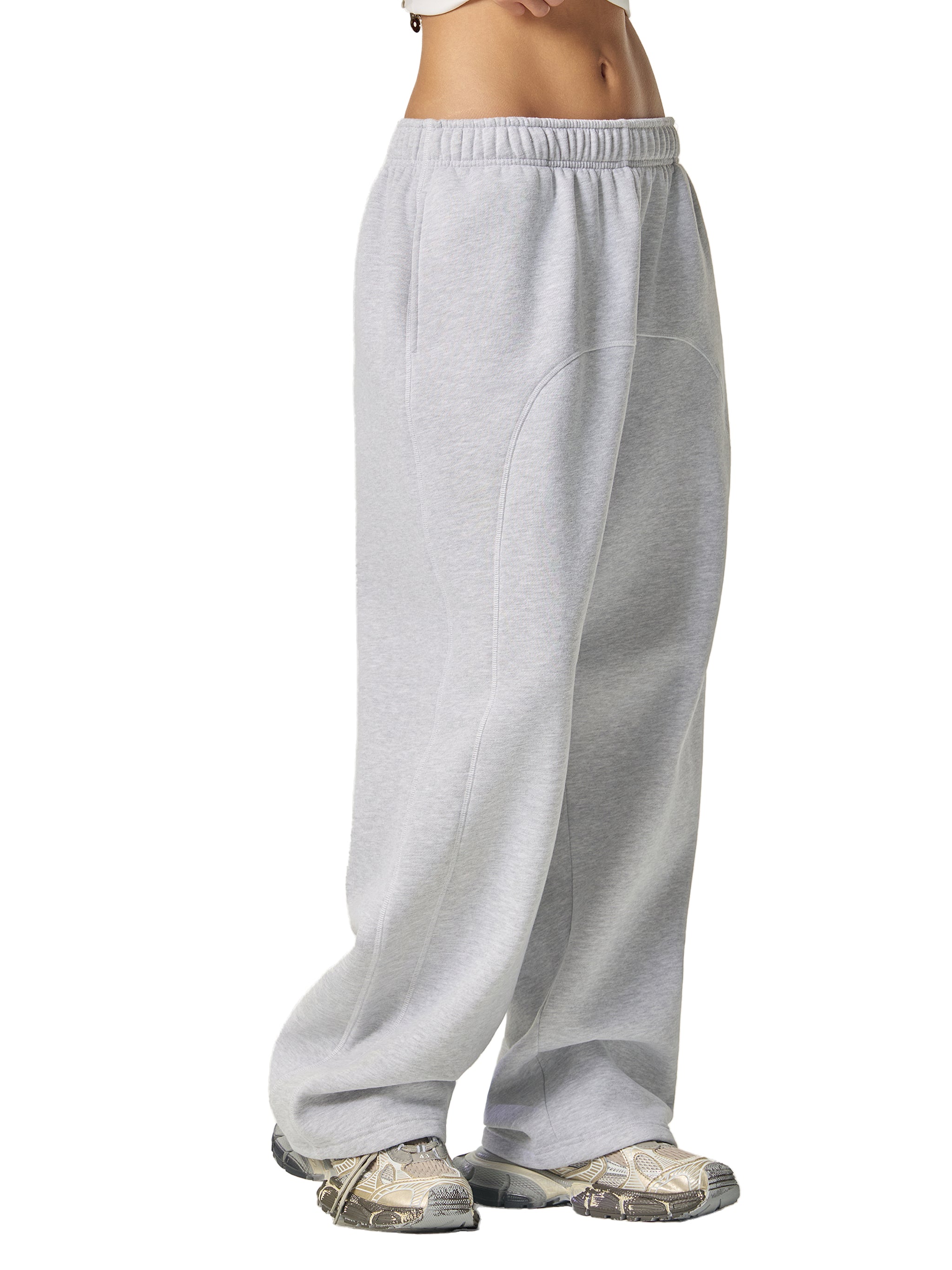 Unisex Contrast-Stitched Fleece Sweatpants - Grey