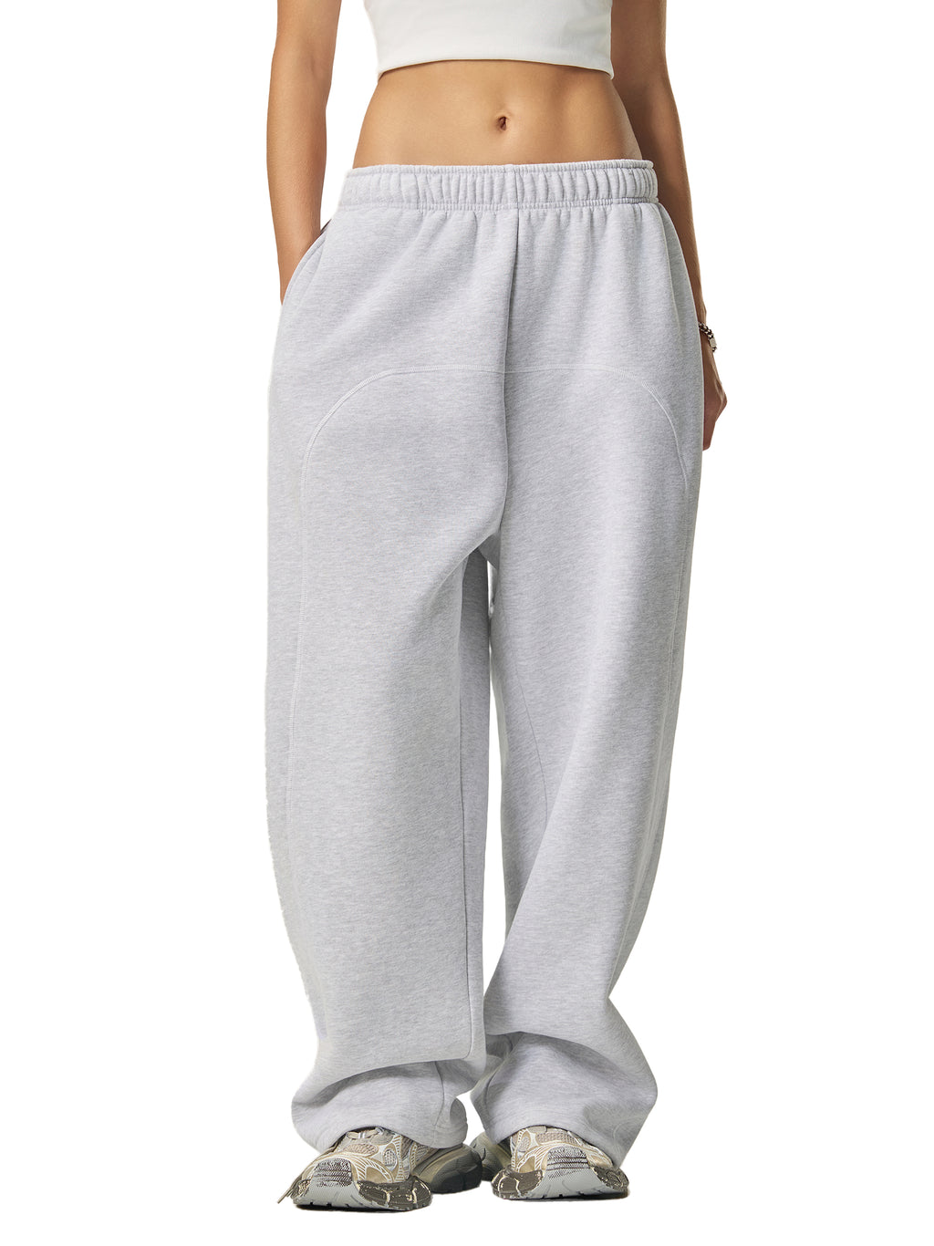Unisex Contrast-Stitched Fleece Sweatpants - Grey