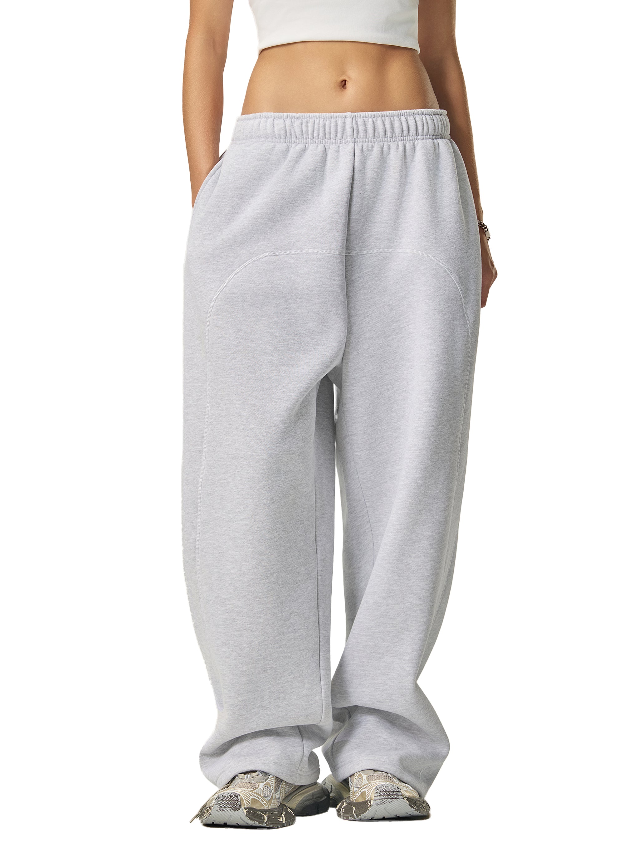 Unisex Contrast-Stitched Fleece Sweatpants - Grey