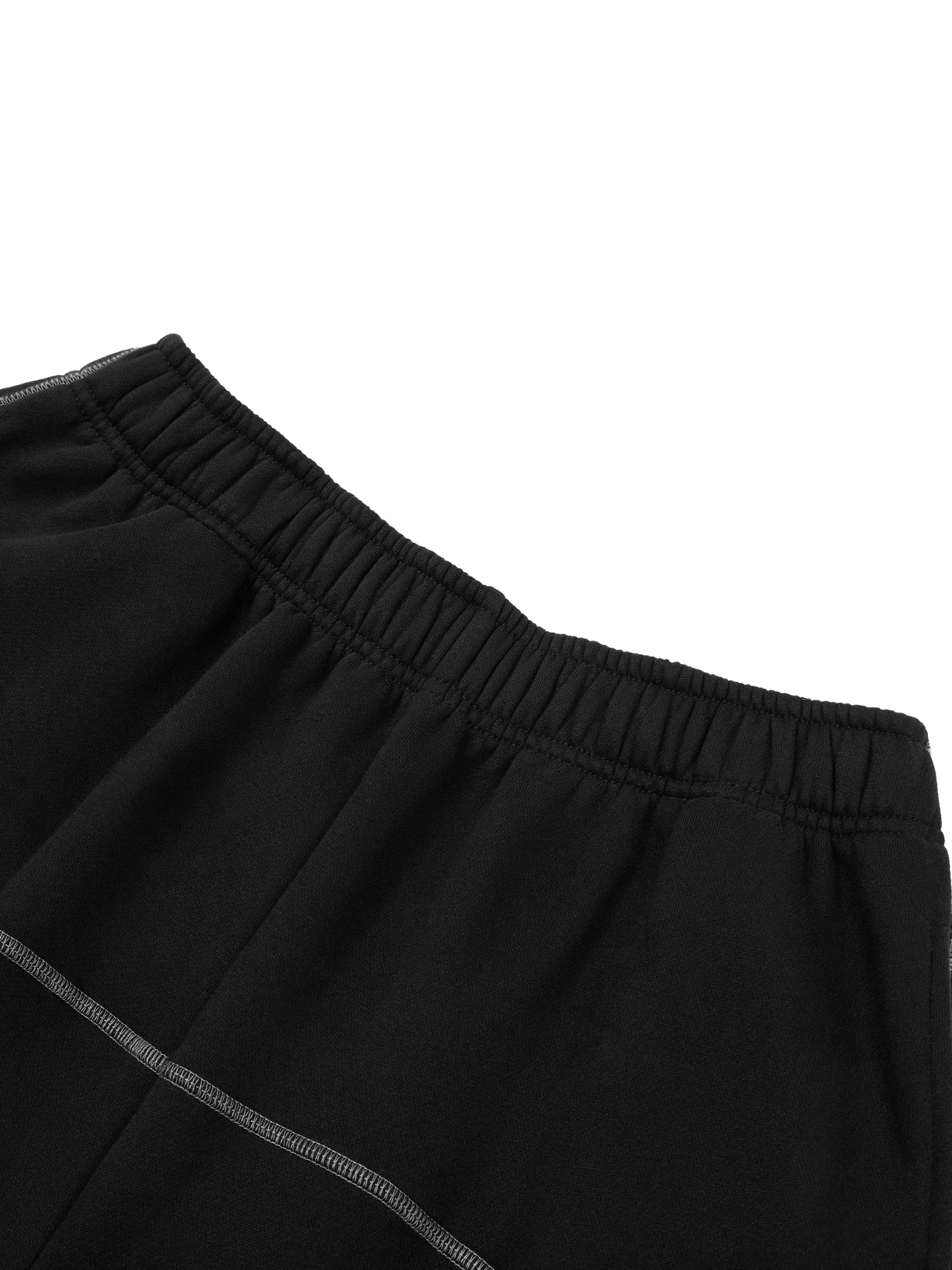 Unisex Contrast-Stitched Fleece Sweatpants - Black