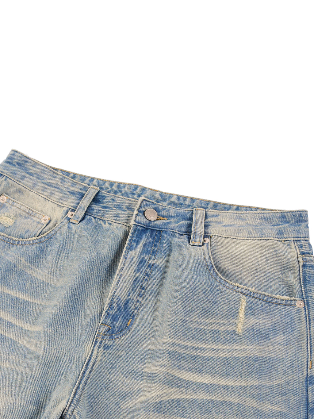 Unisex Sun Fade Raw Hem Denim Jeans