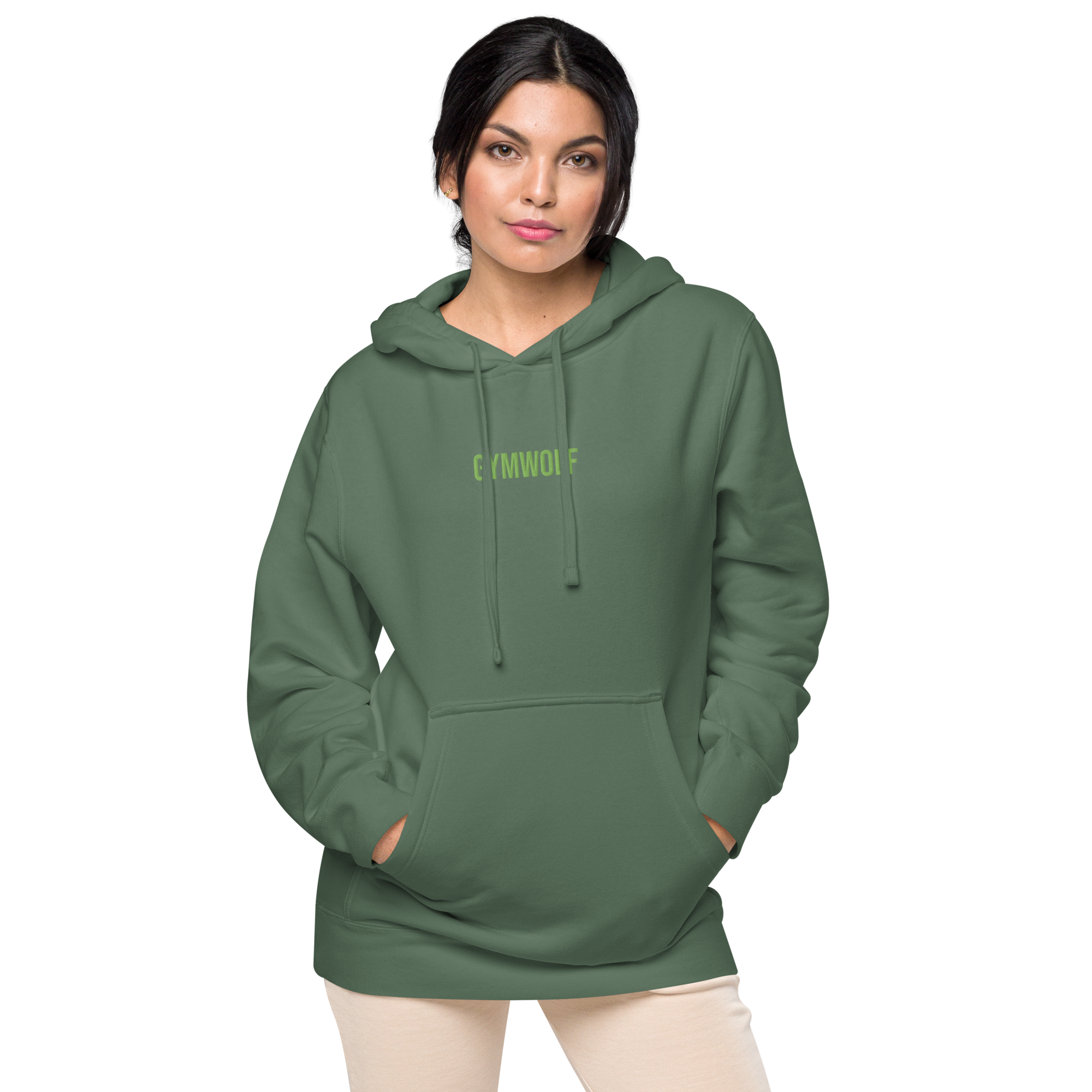 Unisex Pigment-Dyed Embroidery Hoodie - Alpine Green