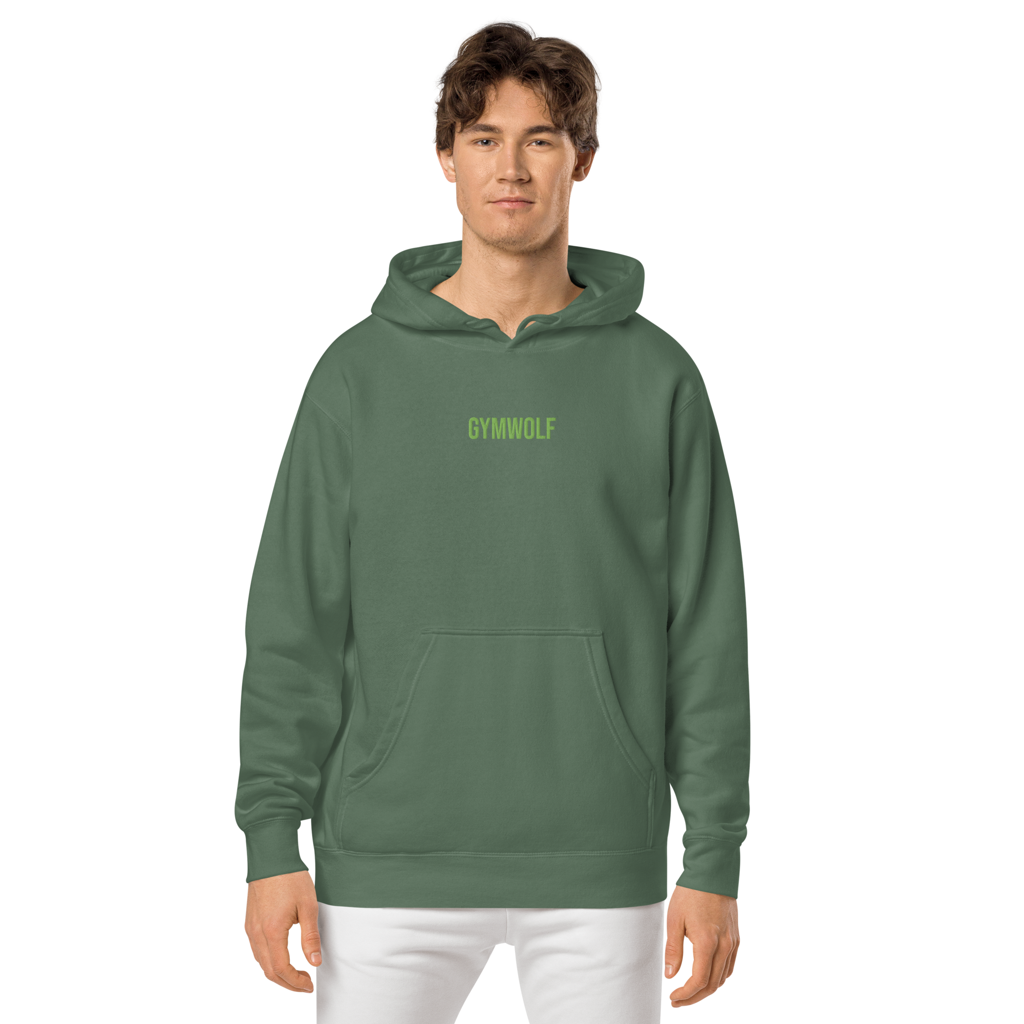 Unisex Pigment-Dyed Embroidery Hoodie - Alpine Green