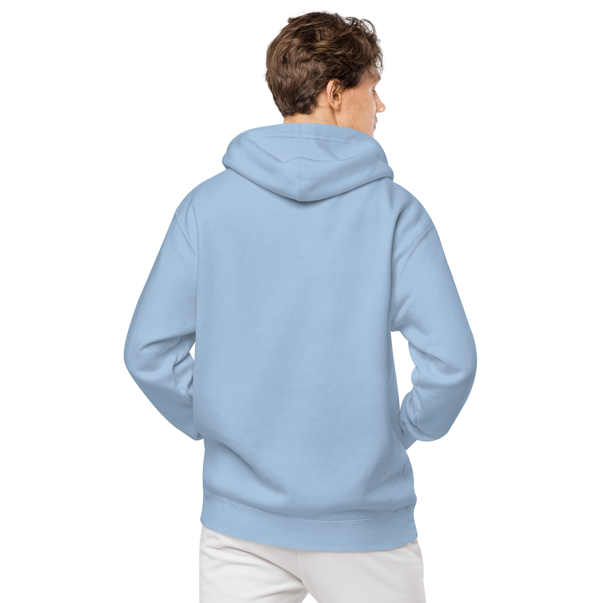 Unisex Pigment-Dyed Embroidery Hoodie - Light Blue