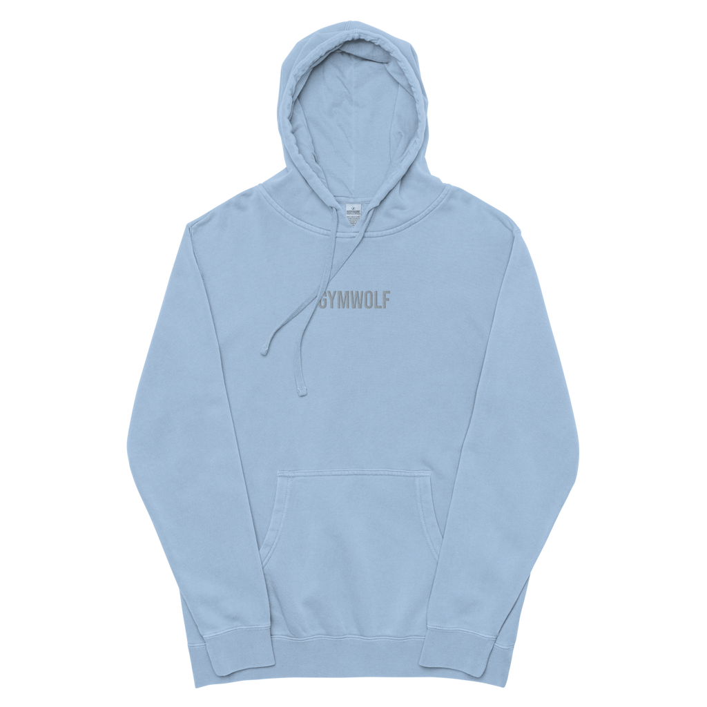 Unisex Pigment-Dyed Embroidery Hoodie - Light Blue