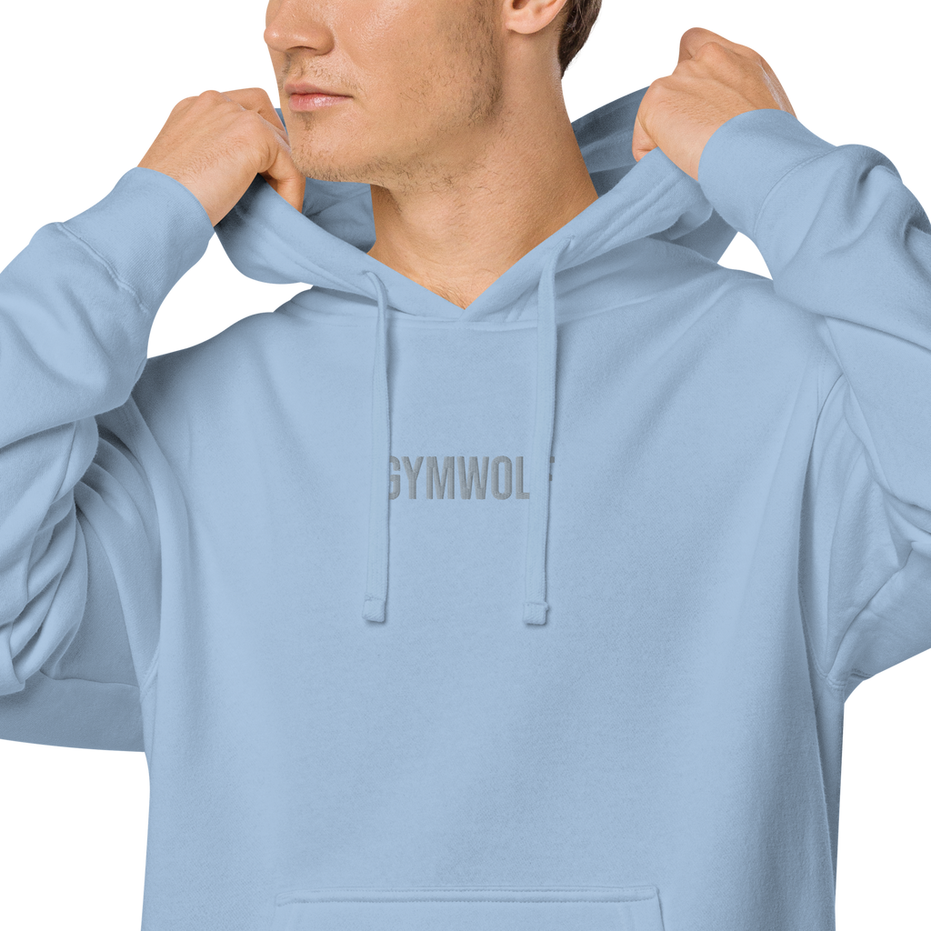 Unisex Pigment-Dyed Embroidery Hoodie - Light Blue