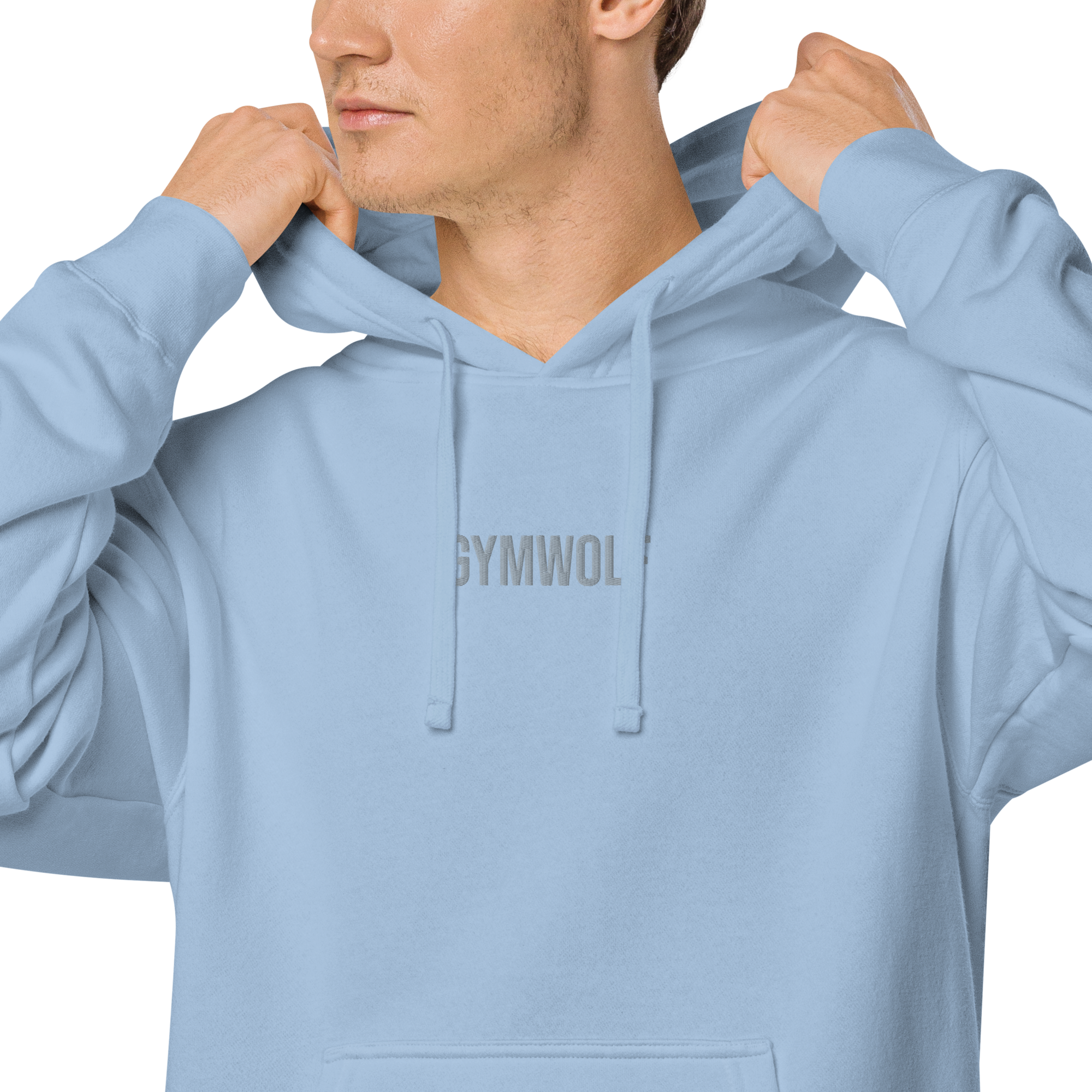 Unisex Pigment-Dyed Embroidery Hoodie - Light Blue