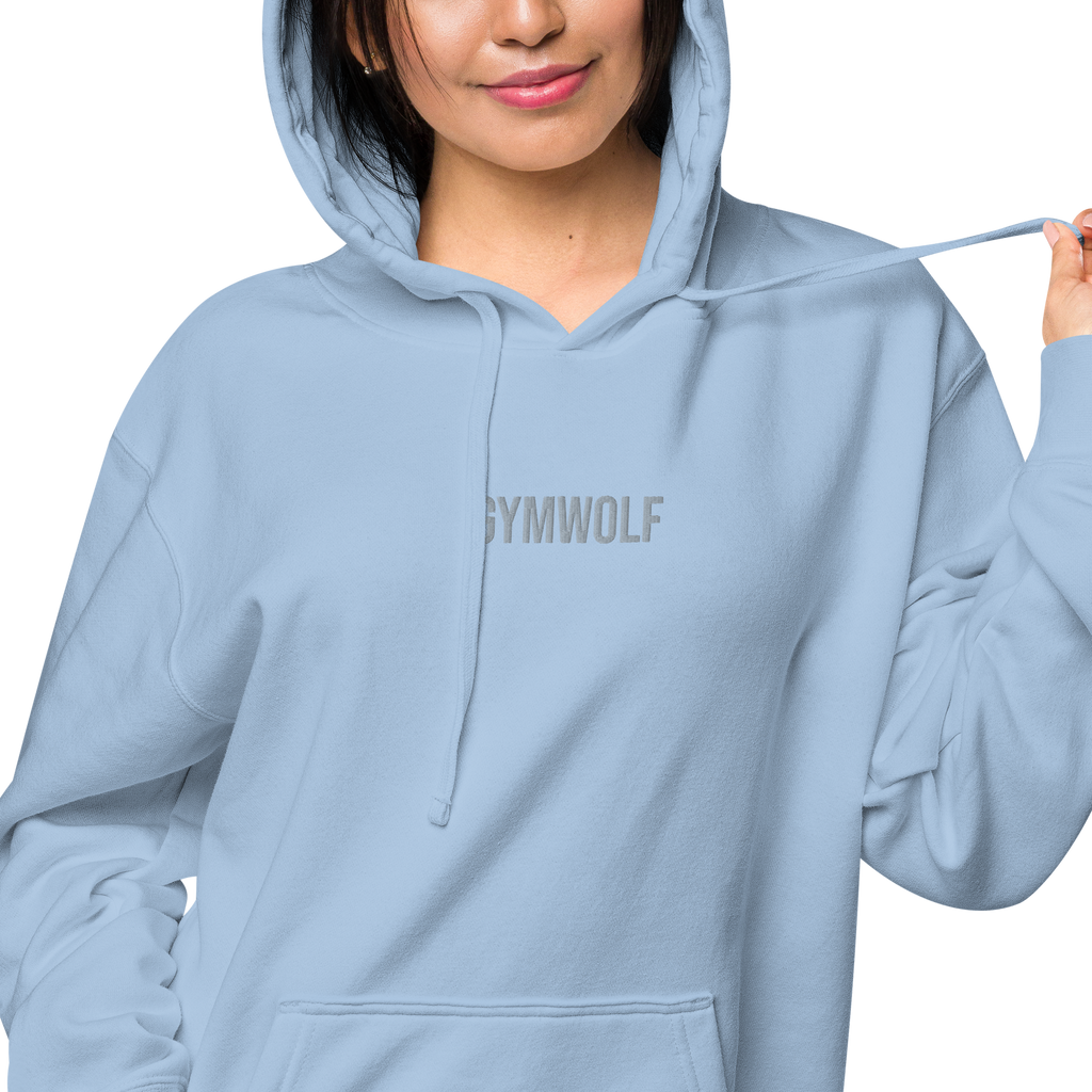 Unisex Pigment-Dyed Embroidery Hoodie - Light Blue