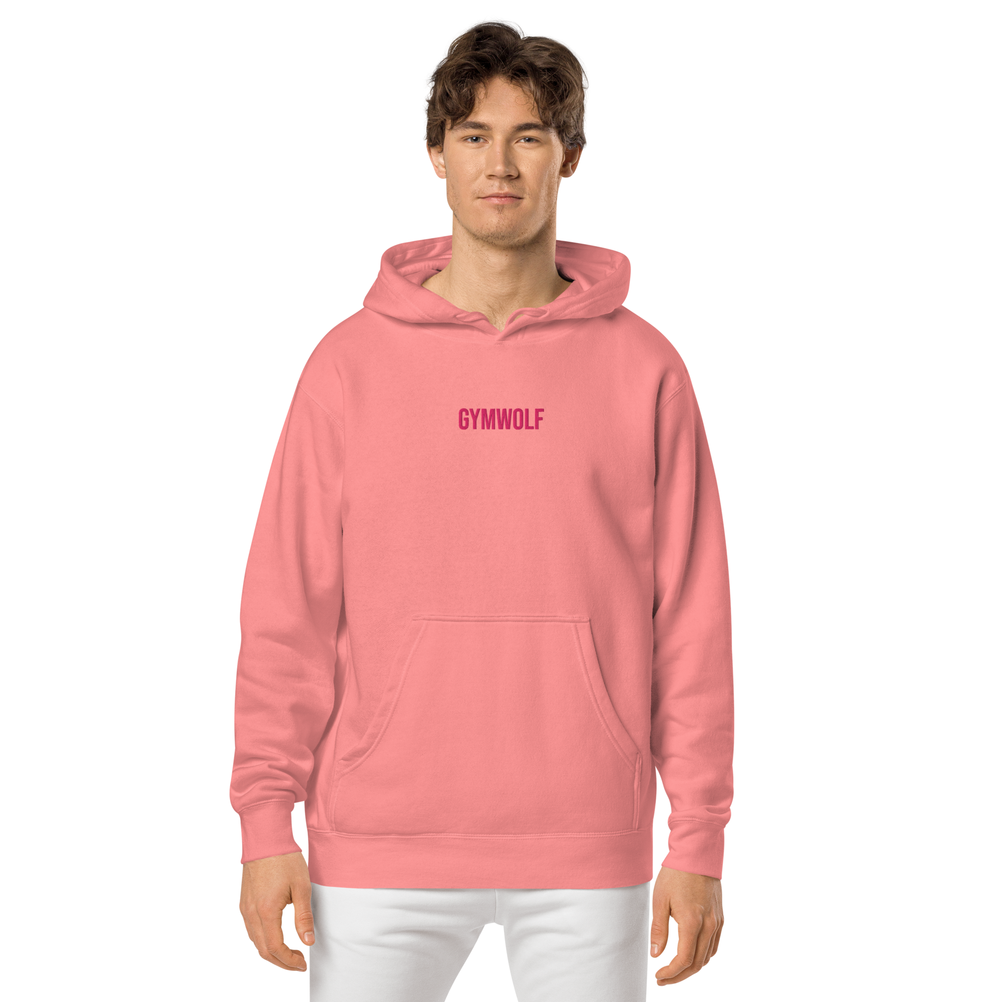 Unisex Pigment-Dyed Embroidery Hoodie - Pink