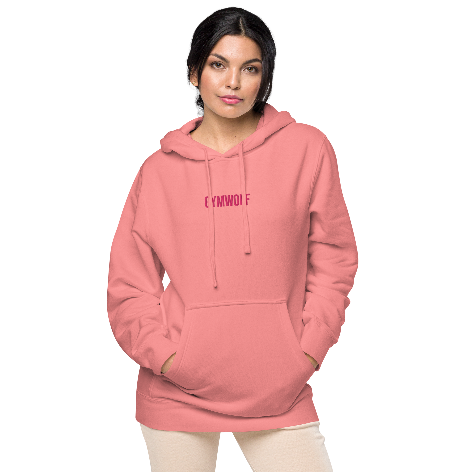 Unisex Pigment-Dyed Embroidery Hoodie - Pink