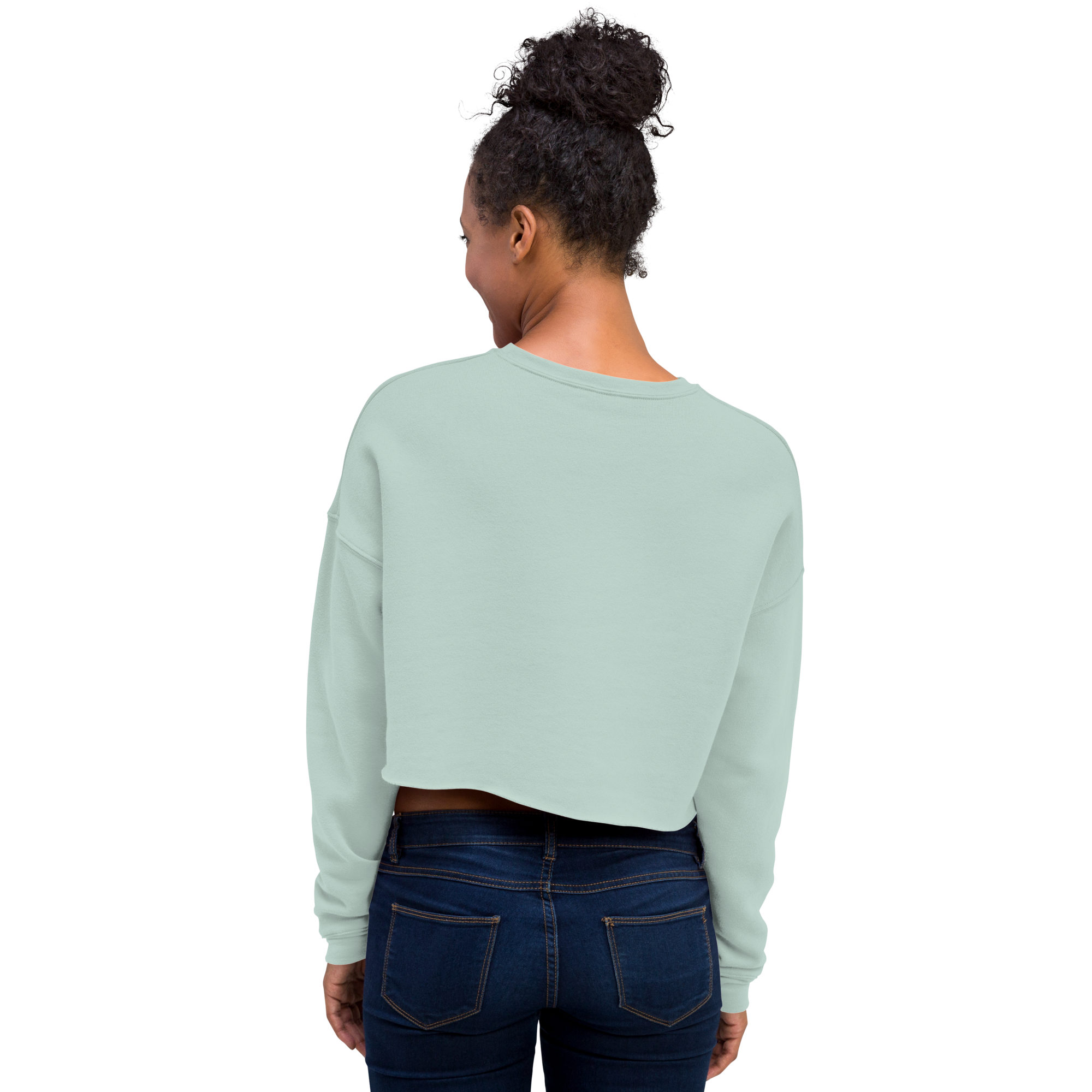 Woman's Embroidery Crop Sweatshirt - Dusty Blue