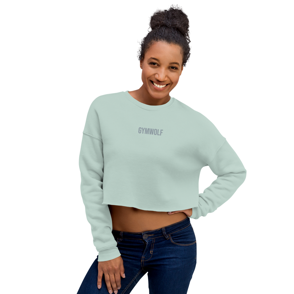 Woman's Embroidery Crop Sweatshirt - Dusty Blue