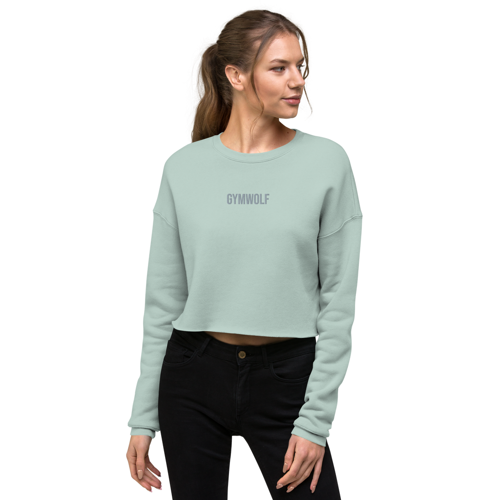 Woman's Embroidery Crop Sweatshirt - Dusty Blue