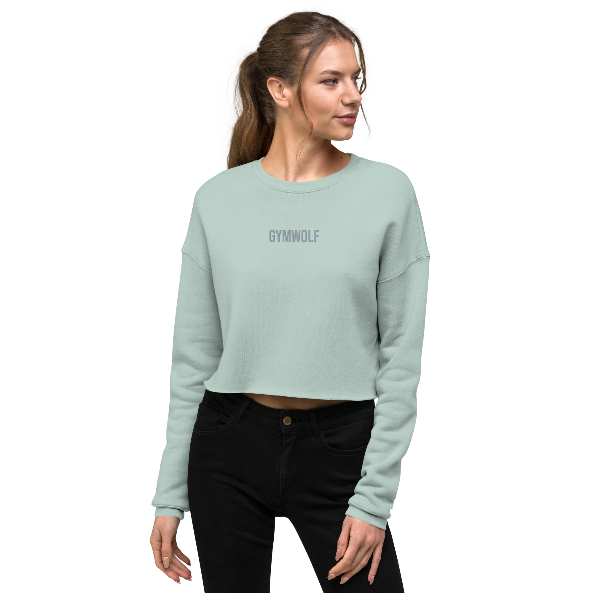 Woman's Embroidery Crop Sweatshirt - Dusty Blue