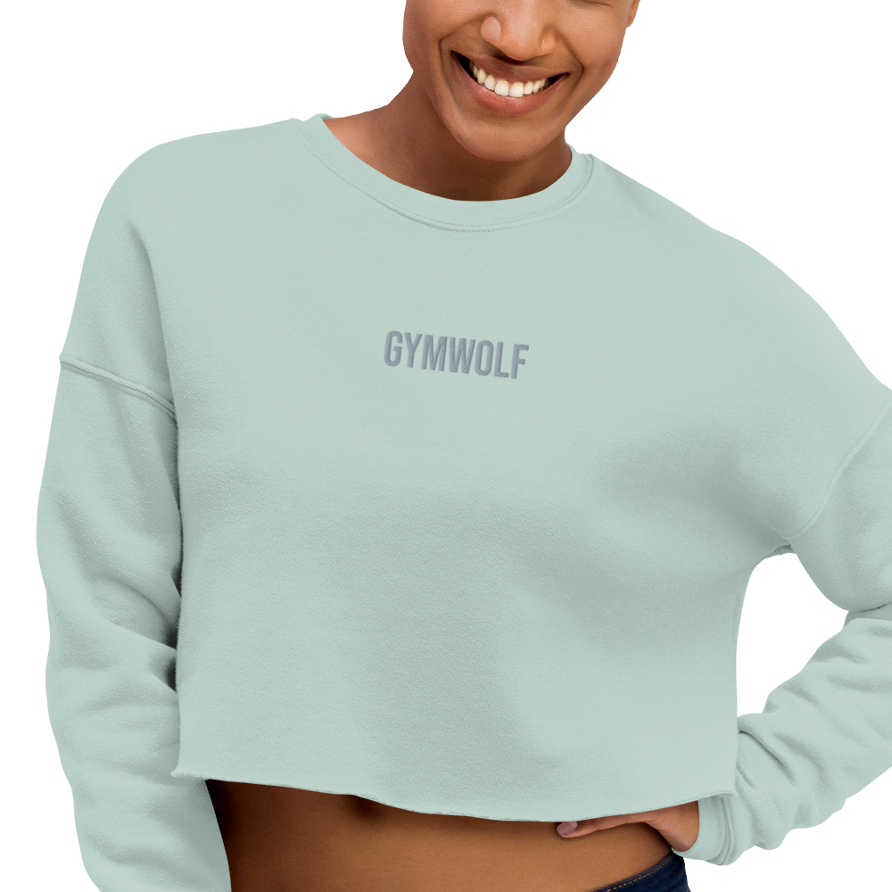 Woman's Embroidery Crop Sweatshirt - Dusty Blue
