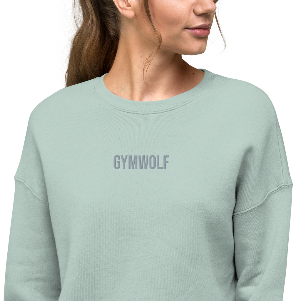 Woman's Embroidery Crop Sweatshirt - Dusty Blue
