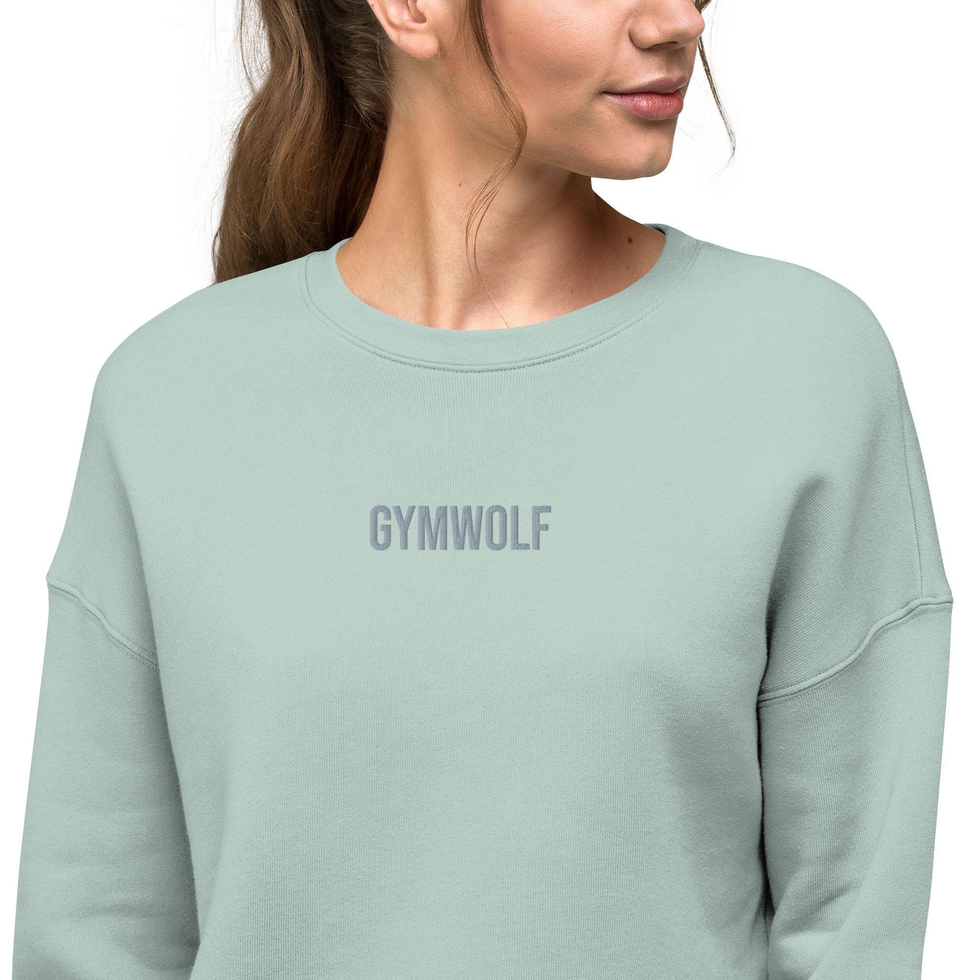 Woman's Embroidery Crop Sweatshirt - Dusty Blue